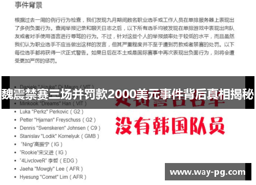 魏震禁赛三场并罚款2000美元事件背后真相揭秘