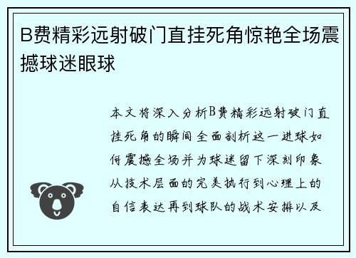 B费精彩远射破门直挂死角惊艳全场震撼球迷眼球